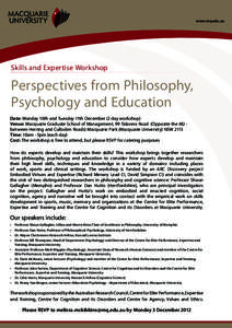 www.mq.edu.au  Skills and Expertise Workshop Perspectives from Philosophy, Psychology and Education