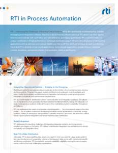 RTI in Process Automation RTI – Addressing the Challenges of Building Critical Systems. RTI is the world leader in delivering fast, scalable messaging and integration software. Based on a decentralized software data bu