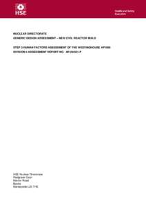 Generic Design Assessment -  Westinghouse AP1000 - Step 3 Human Factors Assessment Report
