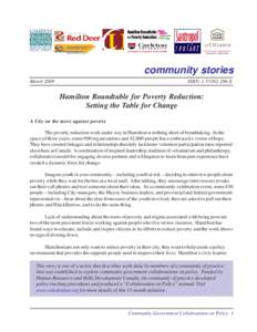 community stories March 2009 ISBN: X  Hamilton Roundtable for Poverty Reduction: