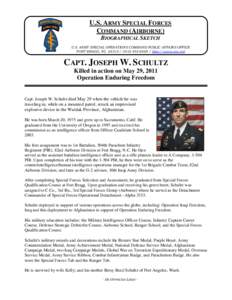 U.S. ARMY SPECIAL FORCES COMMAND (AIRBORNE) BIOGRAPHICAL SKETCH U.S. ARMY SPECIAL OPERATIONS COMMAND PUBLIC AFFAIRS OFFICE FORT BRAGG, NC[removed][removed]http://www.soc.mil