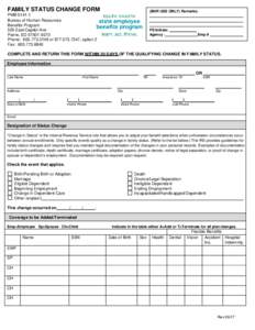 FAMILY STATUS CHANGE FORM  (BHR USE ONLY) Remarks: PMBBureau of Human Resources