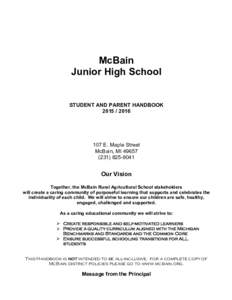 McBain Junior High School STUDENT AND PARENT HANDBOOK