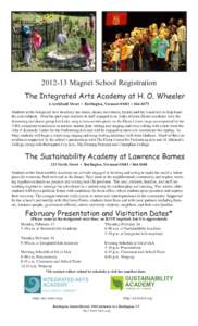Magnet School Registration The Integrated Arts Academy at H. O. Wheeler 6 Archibald Street • Burlington, Vermont 05401 • 