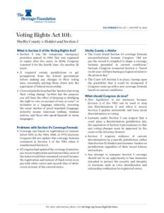 FACTSHEET NO. 127 | August 15, 2013  Voting Rights Act 101: Shelby County v. Holder and Section 5