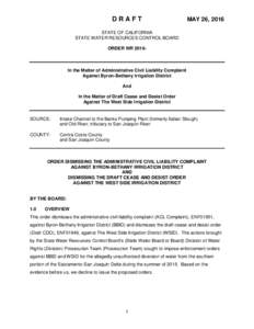 DRAFT  MAY 26, 2016 STATE OF CALIFORNIA STATE WATER RESOURCES CONTROL BOARD