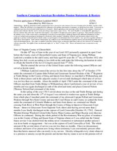 Southern Campaign American Revolution Pension Statements & Rosters Pension application of William Lankford S8823 Transcribed by Will Graves f22VA[removed]