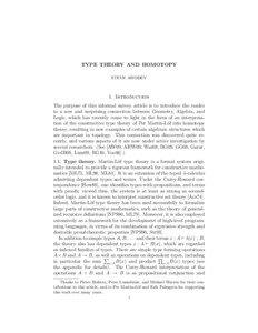TYPE THEORY AND HOMOTOPY STEVE AWODEY