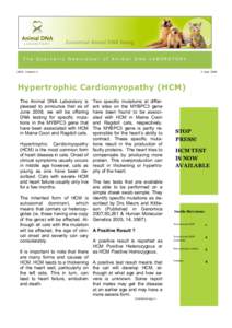 The Quarterly Newsletter of Animal DNA LABORATORY 2 JuneVolume 3  Hypertrophic Cardiomyopathy (HCM)