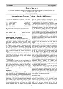 Vol. 18 No. 1  January 2013 SPER NEWS A newsletter published as required by the South Pacific Electric Railway Co-operative Society Ltd.