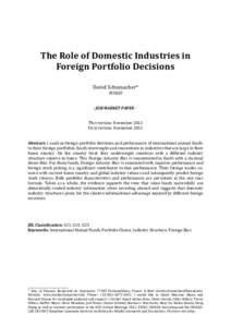 The Role of Domestic Industries in Foreign Portfolio Decisions David Schumacher* INSEAD  - JOB MARKET PAPER -