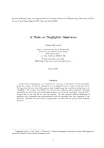 Technical Report CS97-529, Department of Computer Science and Engineering, University of California at San Diego, MarchRevised MarchA Note on Negligible Functions Mihir Bellare∗ Dept. of Computer Science