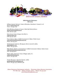 DOWNTOWN ATHENS, GEORGIA ADDA Board of Directors July 2014 William Overend, Partner & Owner of McArthur, McArthur & Overend, L.L.P. Email: [removed] Work: [removed]