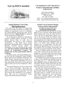 Spring 2002 Newsletter  The Association for the Preservation of Historic Congressional Cemetery Established 1807