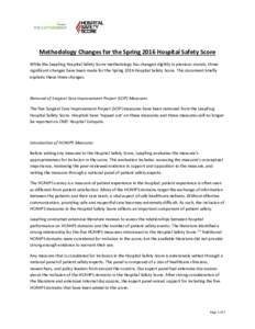 Methodology Changes for the Spring 2016 Hospital Safety Score While the Leapfrog Hospital Safety Score methodology has changed slightly in previous rounds, three significant changes have been made for the Spring 2016 Hos