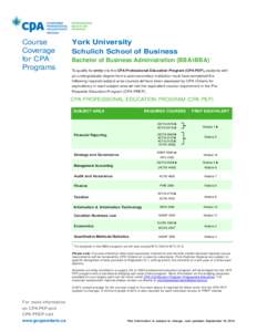 Course Coverage for CPA Programs  York University