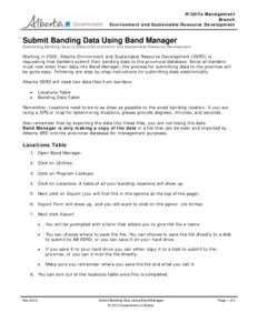 Wildlife Management Branch Environment and Sustainable Resource Development Submit Banding Data Using Band Manager Submitting Banding Data to Alberta Environment and Sustainable Resource Development
