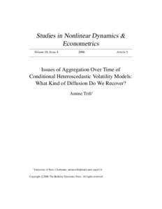 Studies in Nonlinear Dynamics & Econometrics Volume 10, Issue