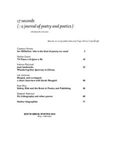 17 seconds ( : a journal of poetry and poetics ), sixth issue winter 2013