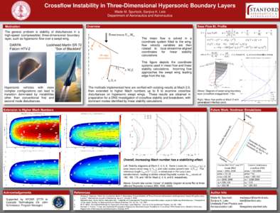 Crossflow Instability in Three-Dimensional Hypersonic Boundary Layers Wade M. Spurlock, Sanjiva K. Lele Department of Aeronautics and Astronautics Overview  Motivation