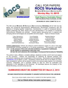 CALL FOR PAPERS  ROCS Workshop Reliability Of Compound Semiconductors  Monday May 18, 2015