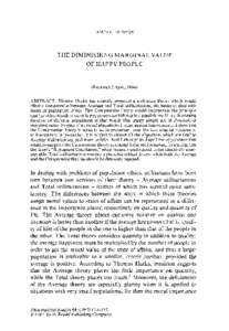 JAMES L. HUDSON  THE DIMINISHING MARGINAL VALUE OF H A P P Y P E O P L E  (Received 2 April, 1986)