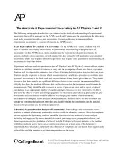 The Analysis of Experimental Uncertainty in AP Physics 1 and 2 The following paragraphs describe the expectations for the depth of understanding of experimental uncertainty that will be assessed on the AP Physics 1 and 2