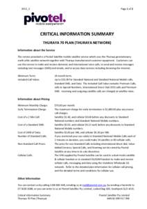 Page 1 of 2  2015_3 CRITICAL INFORMATION SUMMARY THURAYA 70 PLAN (THURAYA NETWORK)