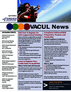 April Edition  VACUL News UPCOMING EVENTS National CU Youth & Fin. Literacy Month