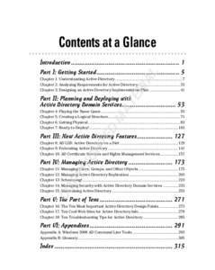 Contents at a Glance Introduction ................................................................ 1 AL  Part I: Getting Started ................................................. 5