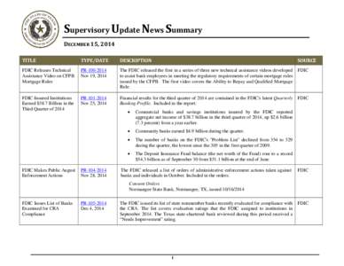 Supervisory Update News Summary for Bank & Trust