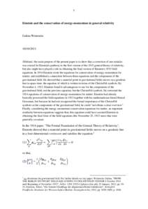 1  Einstein and the conservation of energy-momentum in general relativity Galina Weinstein