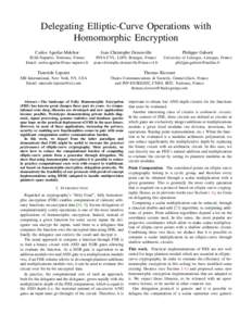 Delegating Elliptic-Curve Operations with Homomorphic Encryption Carlos Aguilar-Melchor Jean-Christophe Deneuville