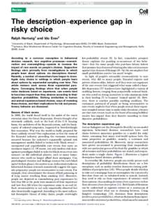 The descriptionâ€“experience gap in risky choice