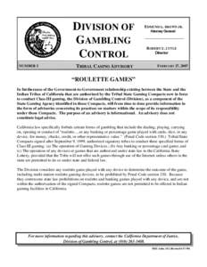 DIVISION OF GAMBLING CONTROL NUMBER 5  TRIBAL CASINO ADVISORY