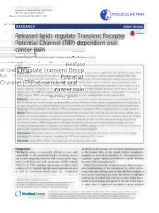 Released lipids regulate Transient Receptor Potential Channel (TRP)-dependent oral cancer pain