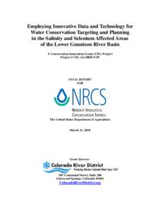 Employing Innovative Data and Technology for Water Conservation Targeting and Planning in the Salinity and Selenium Affected Areas