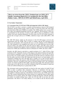 Assessment of Sea Surface Temperatures Source: Ref: Date:  Technical note on CMUG ECV Quality Assessment Report