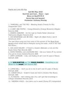 Playlist and Links 8th May Sat 8th May 2010 Red Hot and Cool… Noon – 2pm Blues on BayFM 99.9 Byron Bay and beyond Presenter: Anthony Moulay