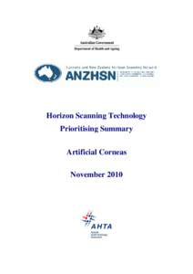 Horizon Scanning Technology Prioritising Summary Artificial Corneas November 2010  © Commonwealth of Australia 2010