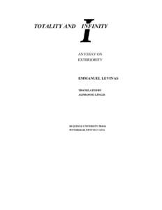 TOTALITY AND  INFINITY AN ESSAY ON EXTERIORITY