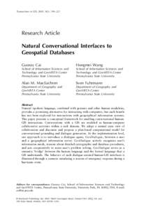 Transactions in GIS, 2005, 9(2): 199 – 221  Research Article Natural Conversational Interfaces to Geospatial Databases