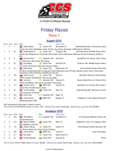 Official Results  Friday Races Race 1 Expert GTO Place: Laps: Plate: Rider: