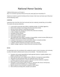 National Honor Society Additional information may be found at: http://www.sbschools.org/schools/sbhs/activities/club_details.php?action=details&id=56 Students are invited to apply for the National Honor Society in their 