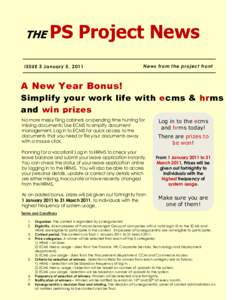THE  PS Project News ISSUE 3 January 5, 2011