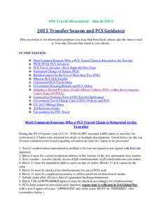 PPC Travel eNewsletter – MarchTransfer Season and PCS Guidance This newsletter is for information purposes you may find beneficial; please take the time to read it. You may forward this email as you choose.