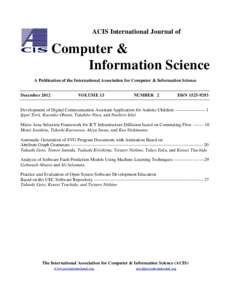ACIS International Journal of  Computer & Information Science A Publication of the International Association for Computer & Information Science December 2012