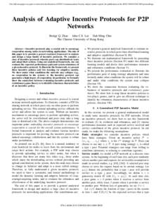Analysis of Adaptive Incentive Protocols for P2P Networks