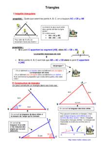 Triangles I) Inégalité triangulaire propriété : Quels que soient les points A, B, C, on a toujours AC + CB AB