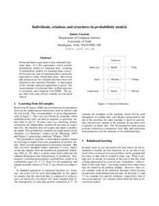 Individuals, relations and structures in probabilistic models James Cussens Department of Computer Science University of York Heslington, York, YO10 5DD, UK 
